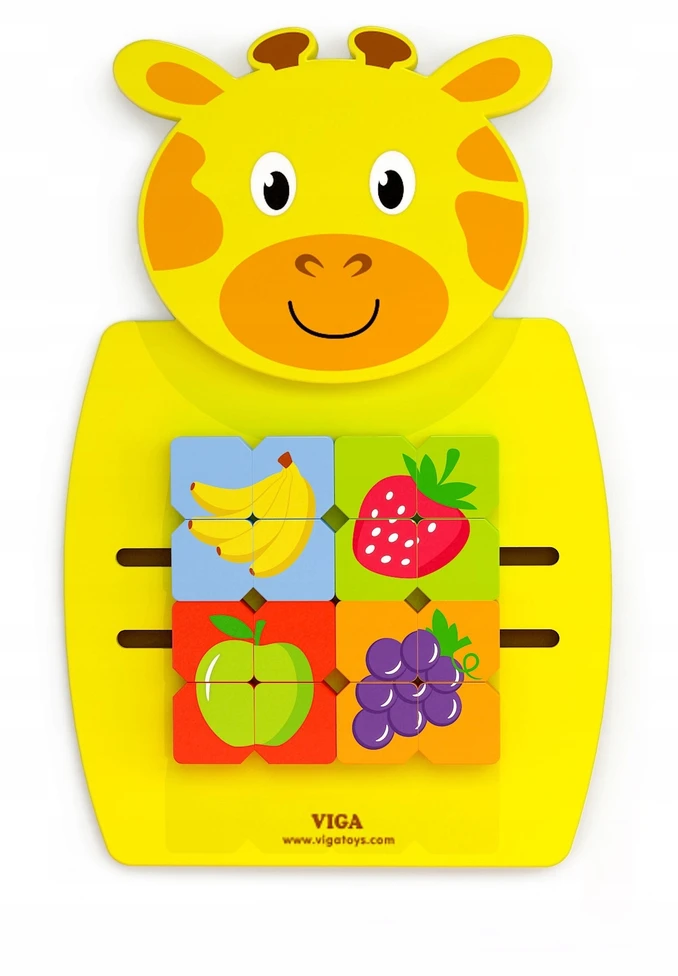 Viga Toys Medinė Sensoryinė Manipuliacinė Lentelė Žirafa su Dėlionėmis