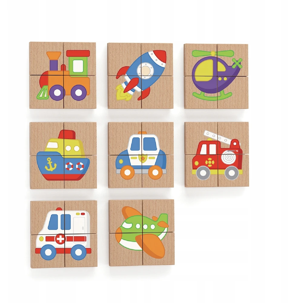 Viga Medinė magnetinė puzzle – transporto priemonės, FSC sertifikatas
