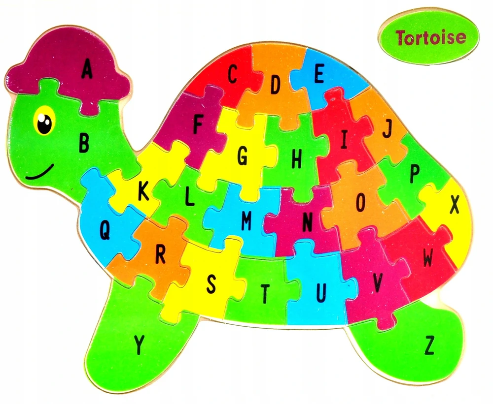 Viga medinis 3D galvosūkis edukacinis dėlionės abėcėlės numeriai Turtle Montessori