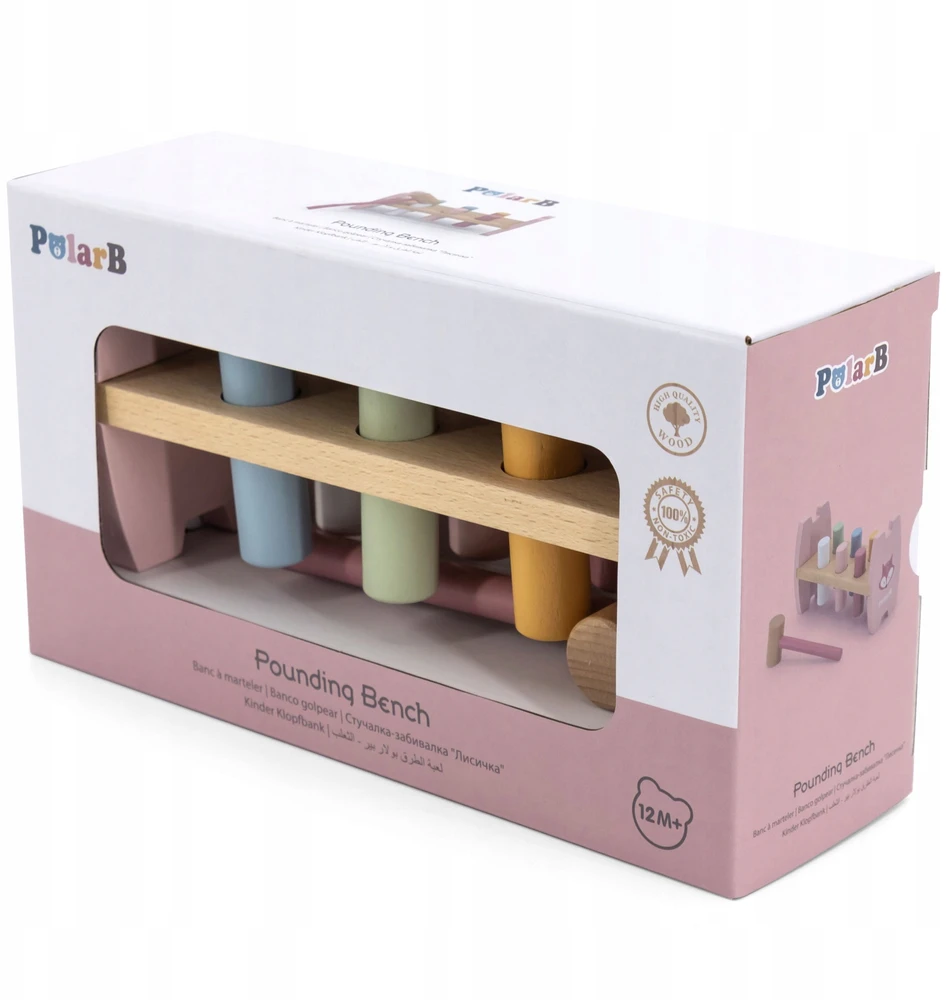 Viga Medinė Paspaudimo Žaislas Su Plaktuku Lapė Montessori