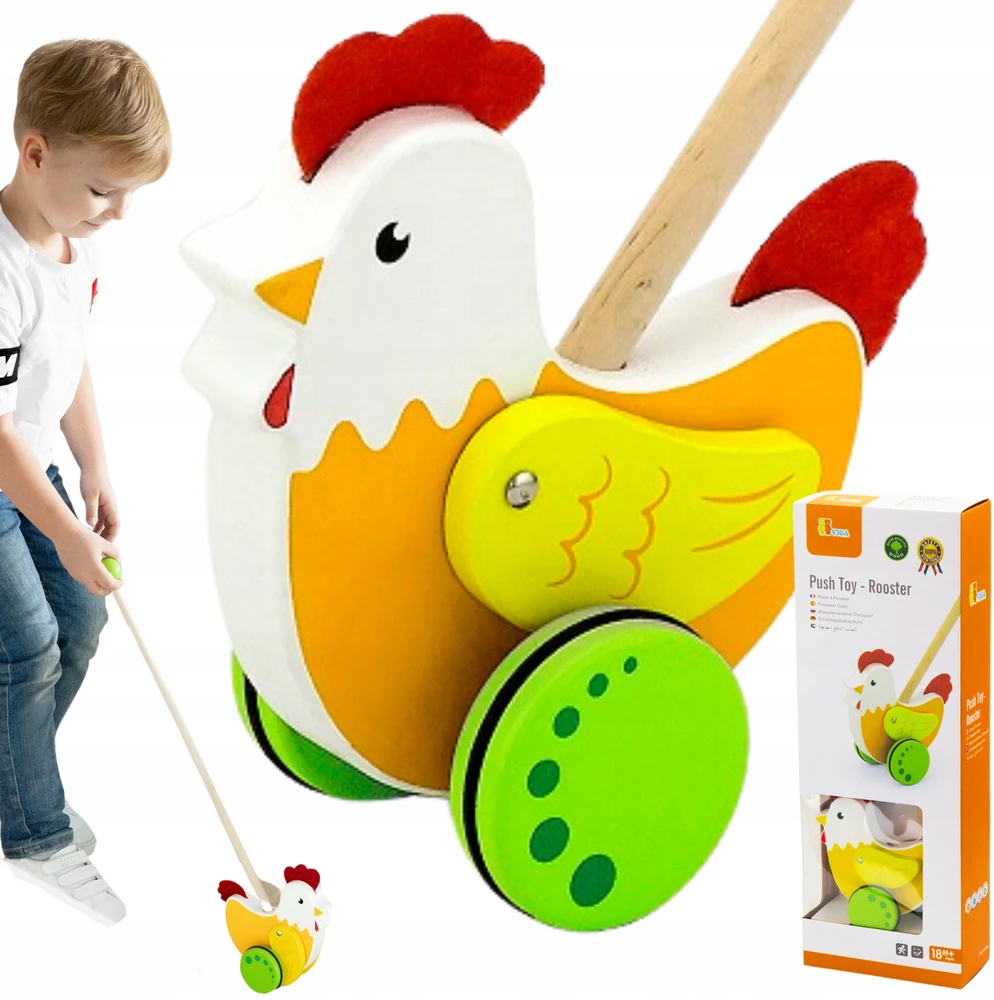 Viga Žaislai Medinis Stumdomas Žaislas Višta - Edukacinis