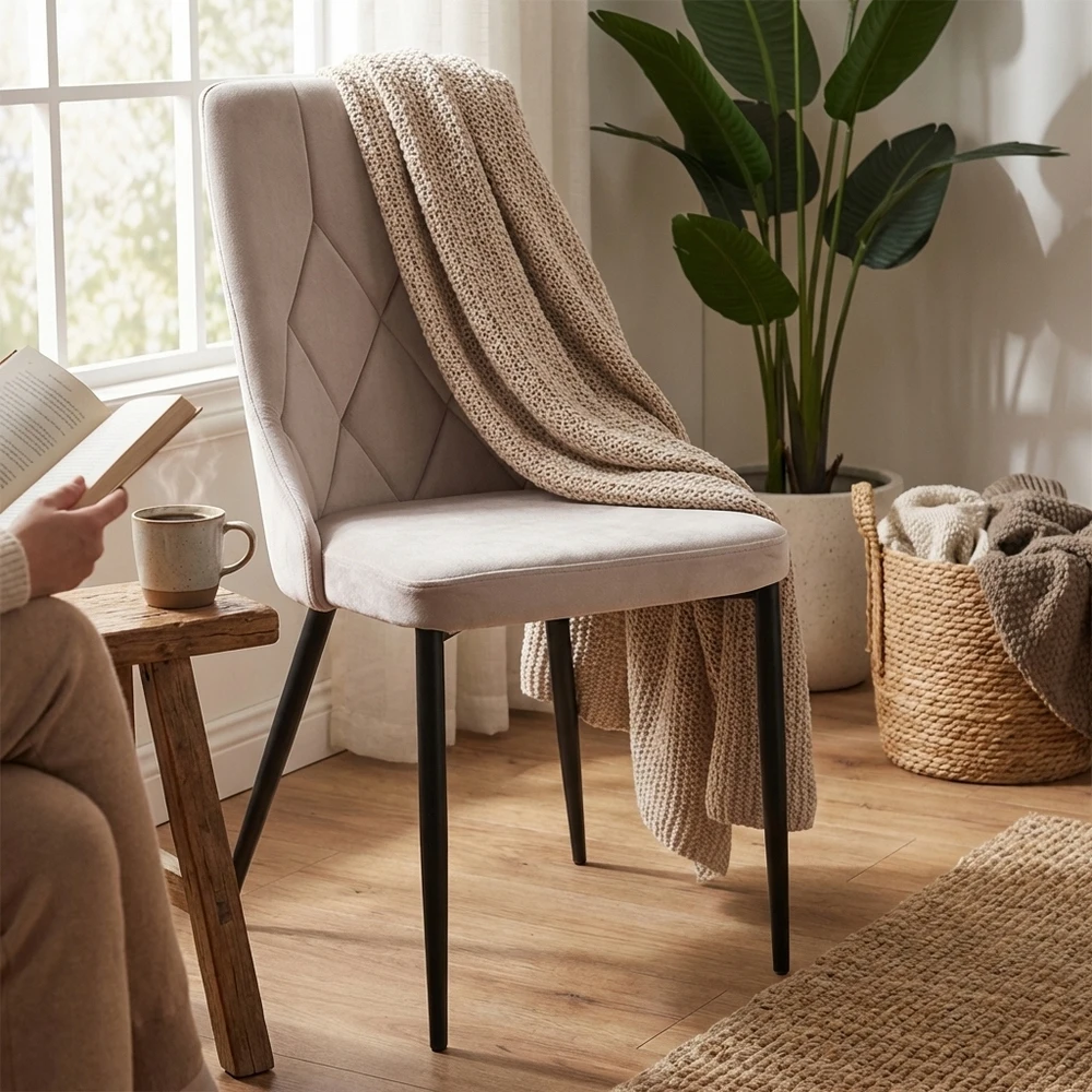 Viking Šiuolaikinė minkšta aksominė kėdė svetainei, valgomajam, BEIGE
