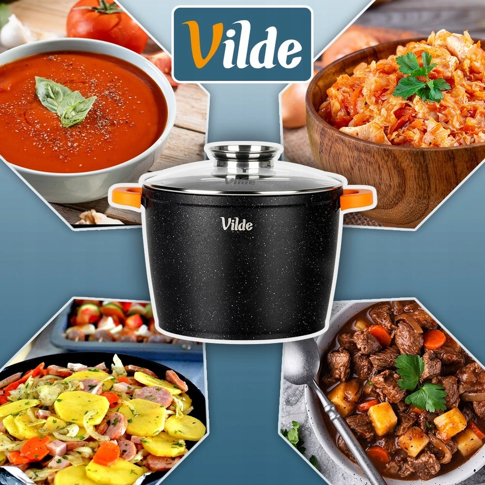 Vilde Aliumininis puodas 6,7l, 24cm, granito danga, silikoninės rankenos, su dangčiu