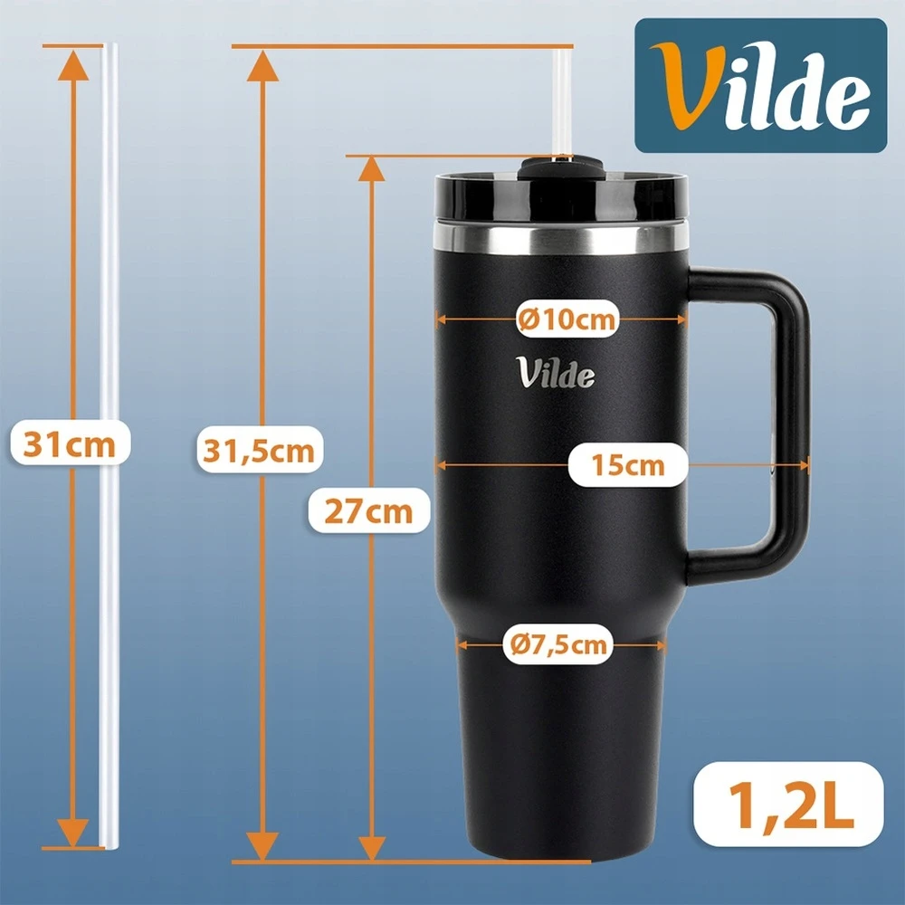 Vilde termo puodelis 1,2 l juodas su rankena