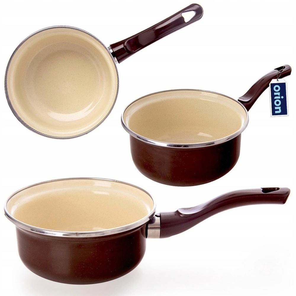 Vilde Emaliuotas puodas su rankena 14cm 0,6l dujų indukciniam rudam puodui