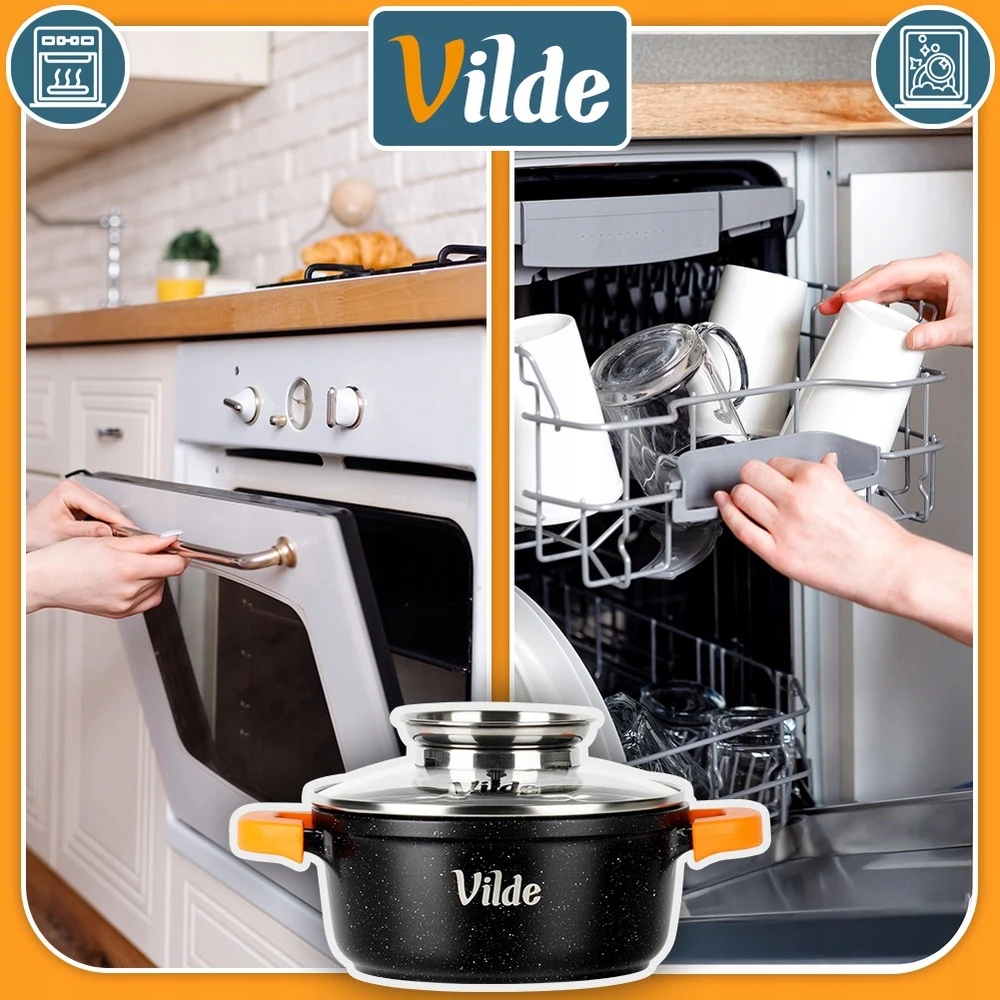 Vilde GRANITINIS PUODAS SU DANČIU 16 CM 1,2 L NEPRIKLANTAS DANGAS INDUKCIJAI