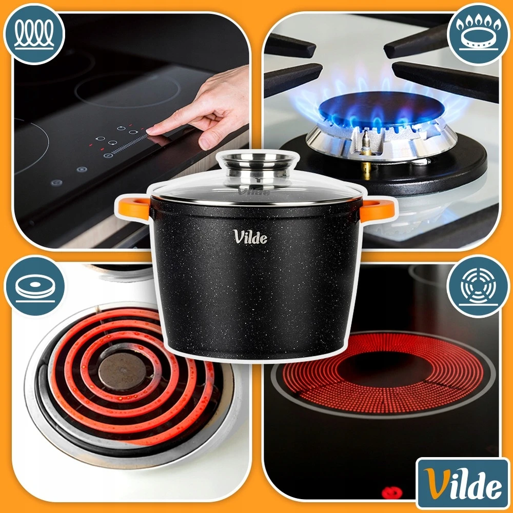 Granitinis puodas su stikliniu dangčiu Vilde Terruna Aroma 24 cm, 6,7 l