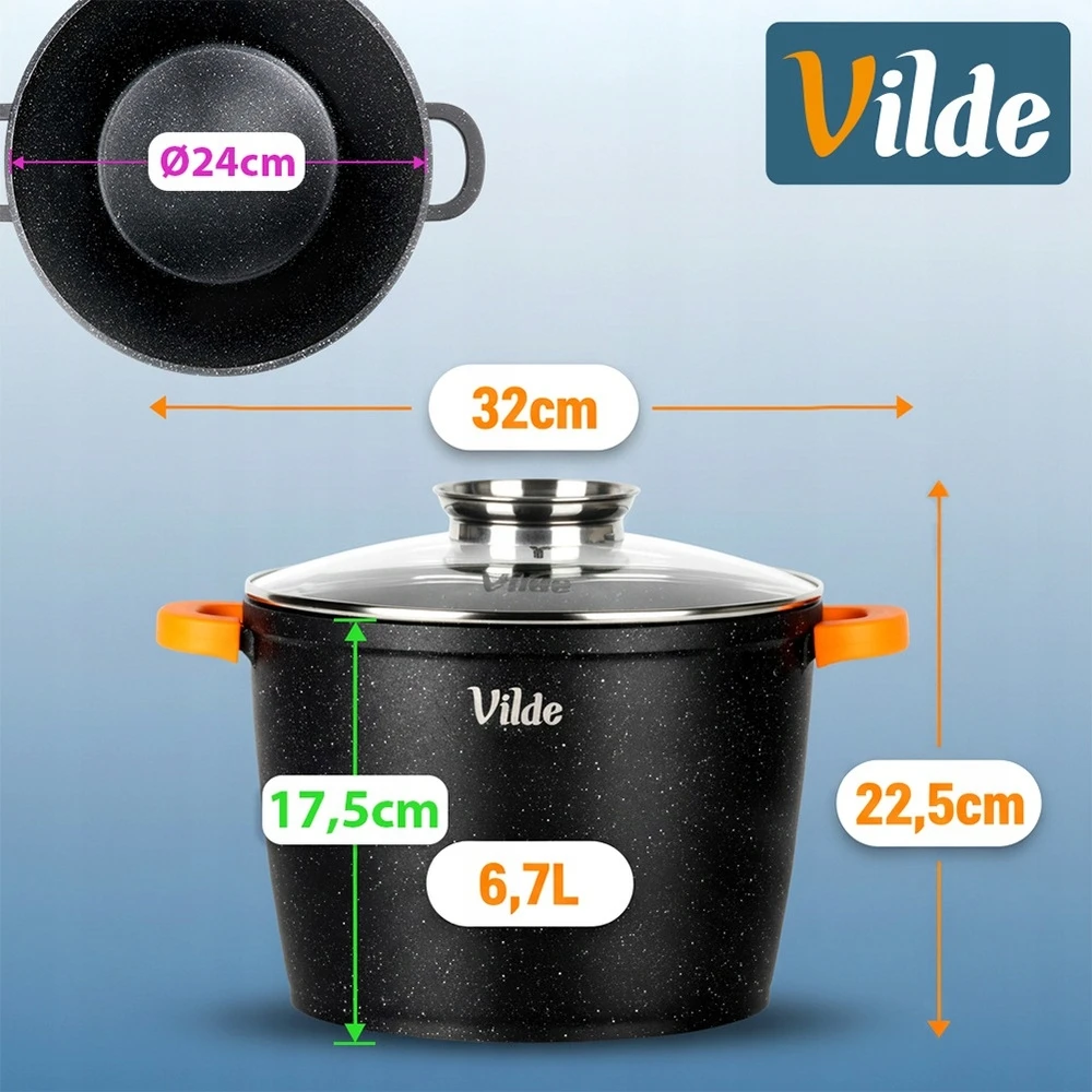 Granitinis puodas su stikliniu dangčiu Vilde Terruna Aroma 24 cm, 6,7 l