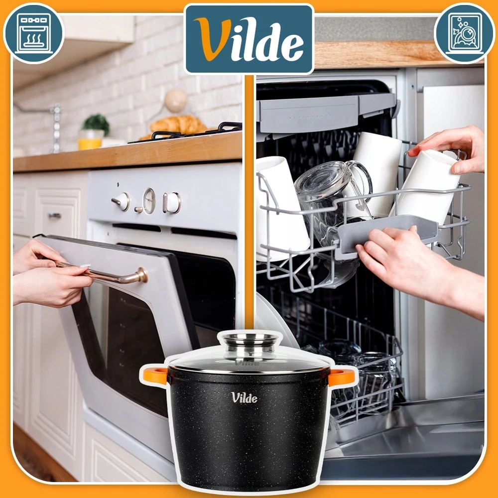 Granitinis puodas su stikliniu dangčiu Vilde Terruna Aroma 24 cm, 6,7 l