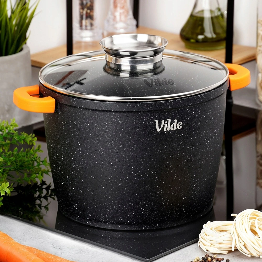 Granitinis puodas su stikliniu dangčiu Vilde Terruna Aroma 24 cm, 6,7 l