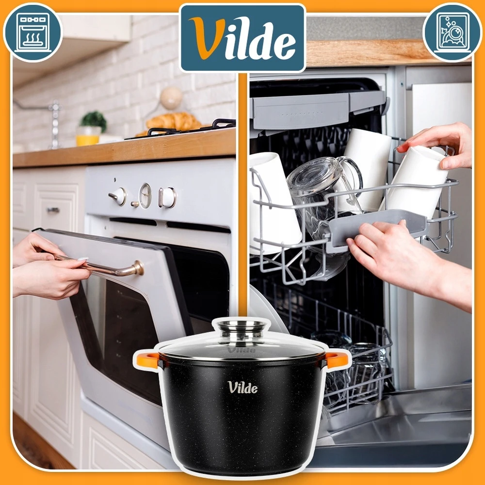 Vilde GRANITINIS PUODAS SU DANGIU 28 CM 9,7 L NEPRIKLANTAS DANGA INDUKCIJAI