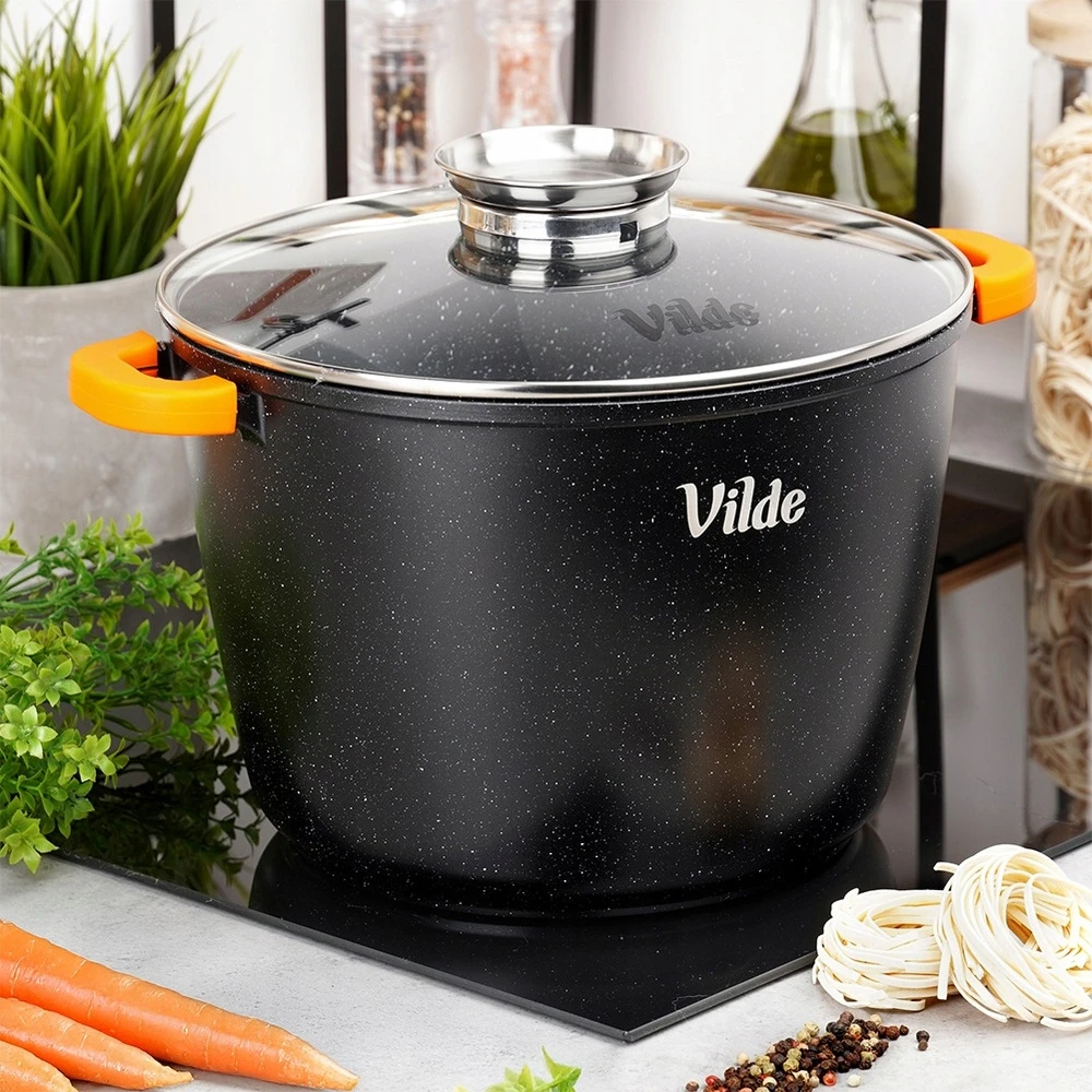 Vilde GRANITINIS PUODAS SU DANGIU 28 CM 9,7 L NEPRIKLANTAS DANGA INDUKCIJAI