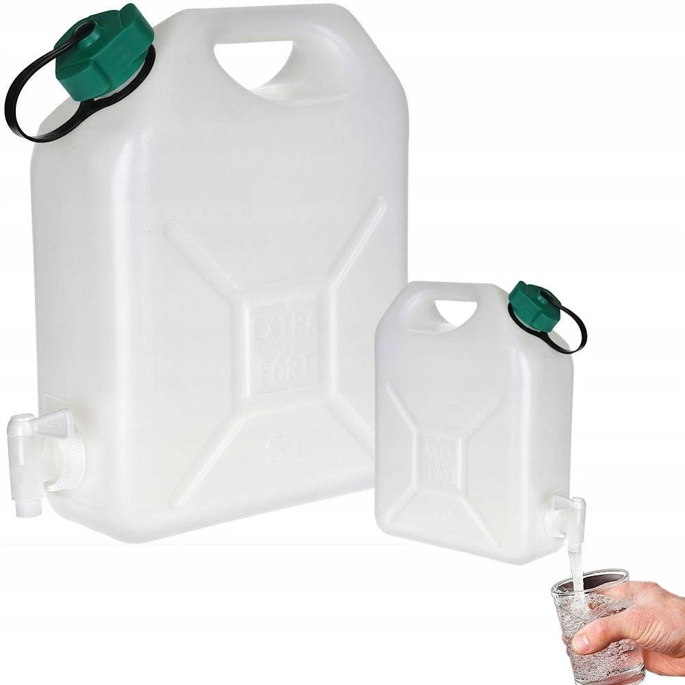 Vilde Jerrycan extra-fort - [MARQUE] - su švaraus vandens kraneliu 5 litrai - Balta ir žalia - Kemperis