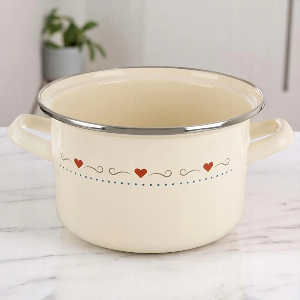 Vilde KREMINIS EMALINIS PUODAS INDUKCIJAI, TRADICINĖS DUJOS 2L 18cm