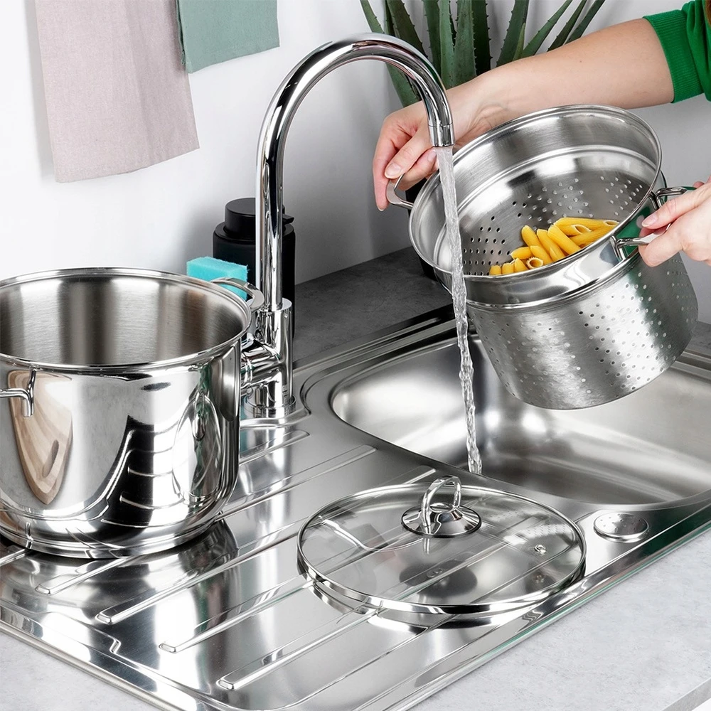 Vilde Plieninis makaronų ir daržovių puodas su sieteliu IR dangčiu, DUJŲ INDUKCIJA, 6L