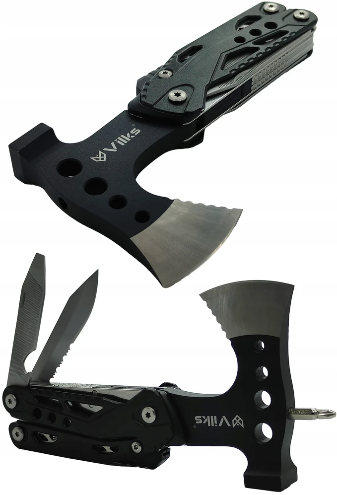 Vilks MULTITOOL Hatchet peilių kombinuotųjų antgalių rinkinys 16in1 SURVIVAL FIRST WISTLE