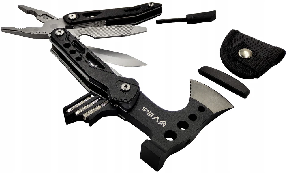 Vilks MULTITOOL Hatchet peilių kombinuotųjų antgalių rinkinys 16in1 SURVIVAL FIRST WISTLE