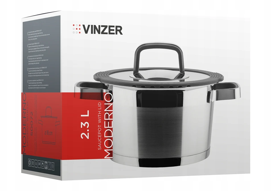 Indukcinis puodas su dangčiu Vinzer Moderno 50072, Ø18 cm, 2,3 l talpa
