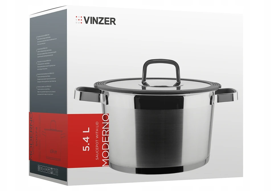 Indukcinis puodas su dangčiu Vinzer Moderno 50074, Ø24 cm, 5,4 l talpa