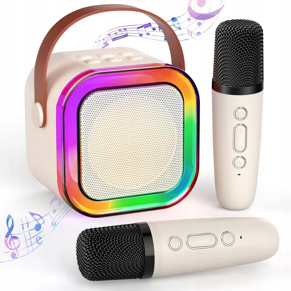 Viraltoy KARAOKĖS RINKINYS VAIKAMS SU GARSIAKARBIU IR DU MIKROFONAIS BEIGE MONTESSA