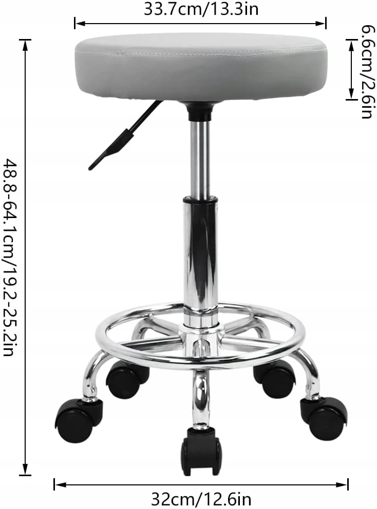 Virtuvės kėdė, apvali, reguliuojama baro kėdė ant ratukų 64 cm