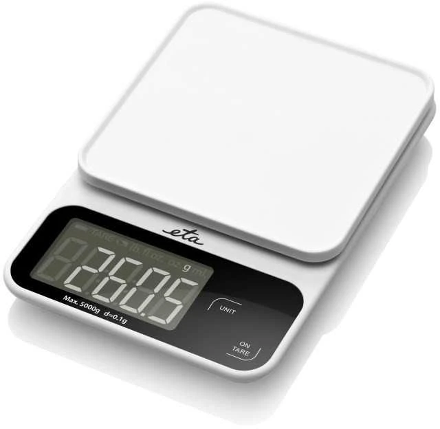 Virtuvinės svarstyklės ETA Kitchen Scale | Popi 677090000 | Maximum weight (capacity) 5kg | Graduation 1 g | Ekranas type LCD | Baltas