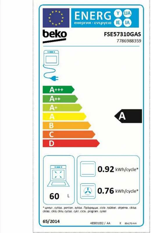 Viryklė Beko FSE57310GAS 50cm, juoda