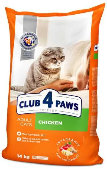Visavertis sausas pašaras suaugusioms katėms CLUB 4 PAWS PREMIUM su vištiena, 14 kg