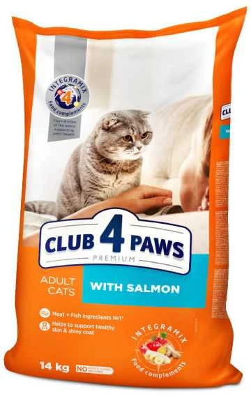 Visavertis sausas pašaras suaugusioms katėms CLUB 4 PAWS PREMIUM su lašiša, 14 kg