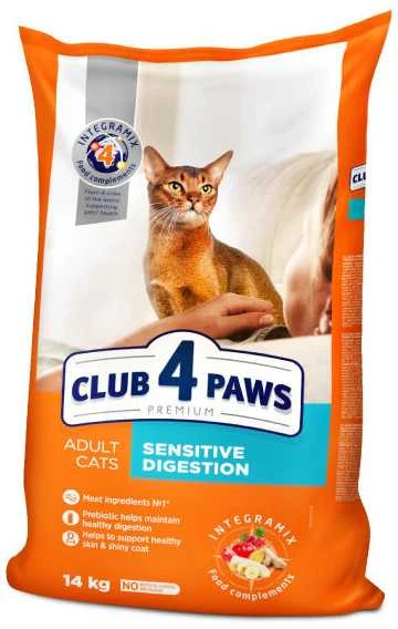 Visavertis sausas pašaras suaugusioms katėms CLUB 4 PAWS PREMIUM SENSITIVE DIGESTION su vištiena, 14 kg