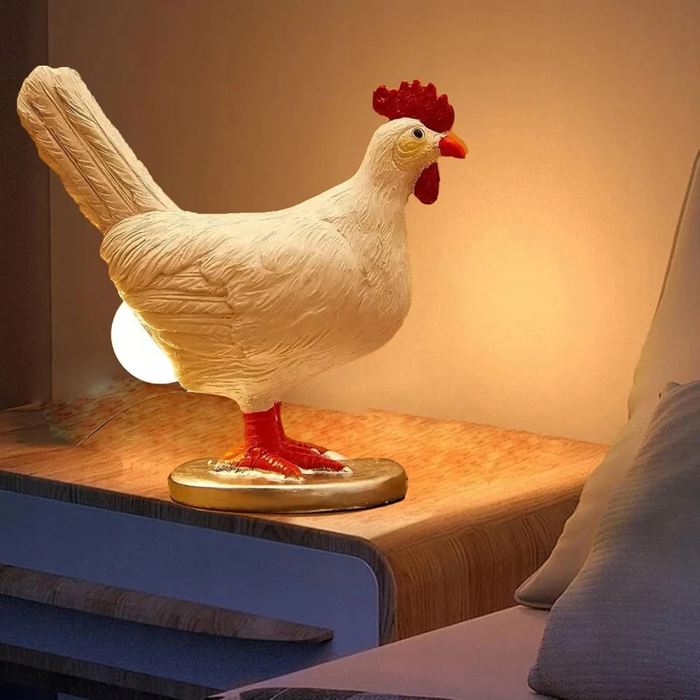 Vištienos kiaušinių lempa, Gaidžio stalo lempa Juokinga 3D tikroviška lempa