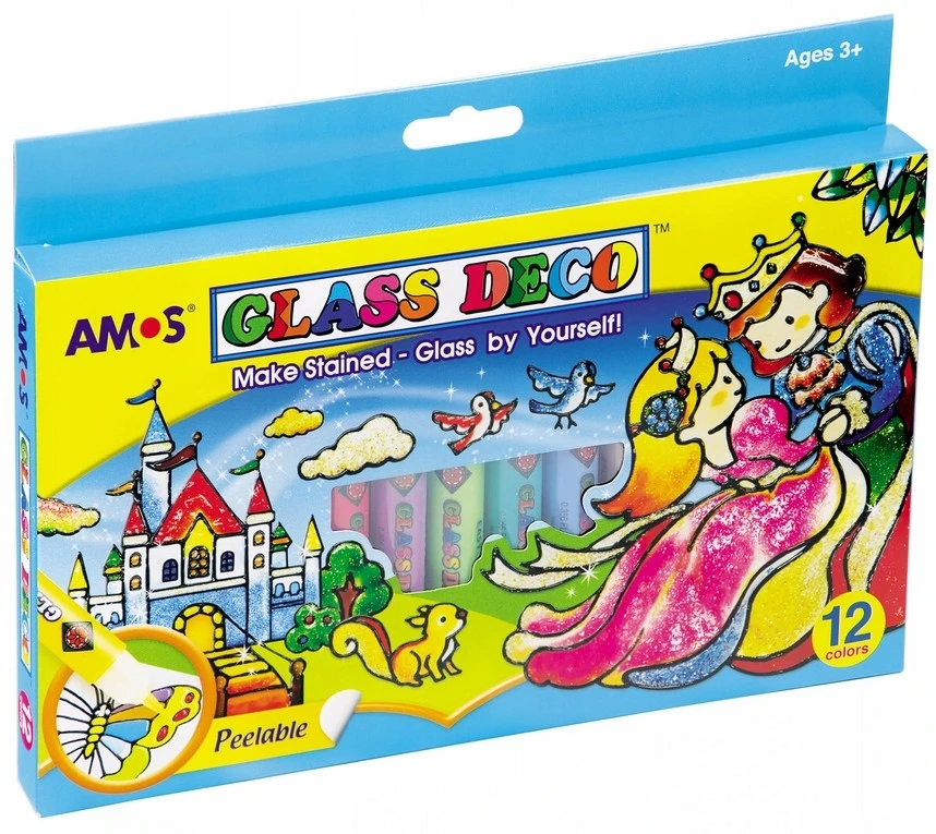 Vitražinių dažų rinkinys GD10P12, Amos, 12 spalvų po 10,5ml