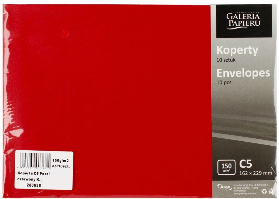 Galeria Papieru Vokai DL PEARL 150g 10vnt raudoni