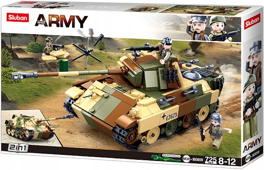 Vokietijos Panther Tank 725 El Modelis 2in1 Sluban Blocks Army Military B0859
