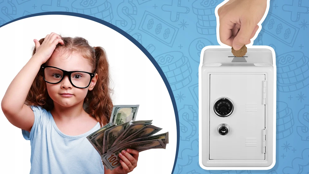 Volkano SKARBONKA SEJF DLA DZIECI BANKOMAT BANKNOTY MONETY PIN Baltas KLUCZ METALOWY