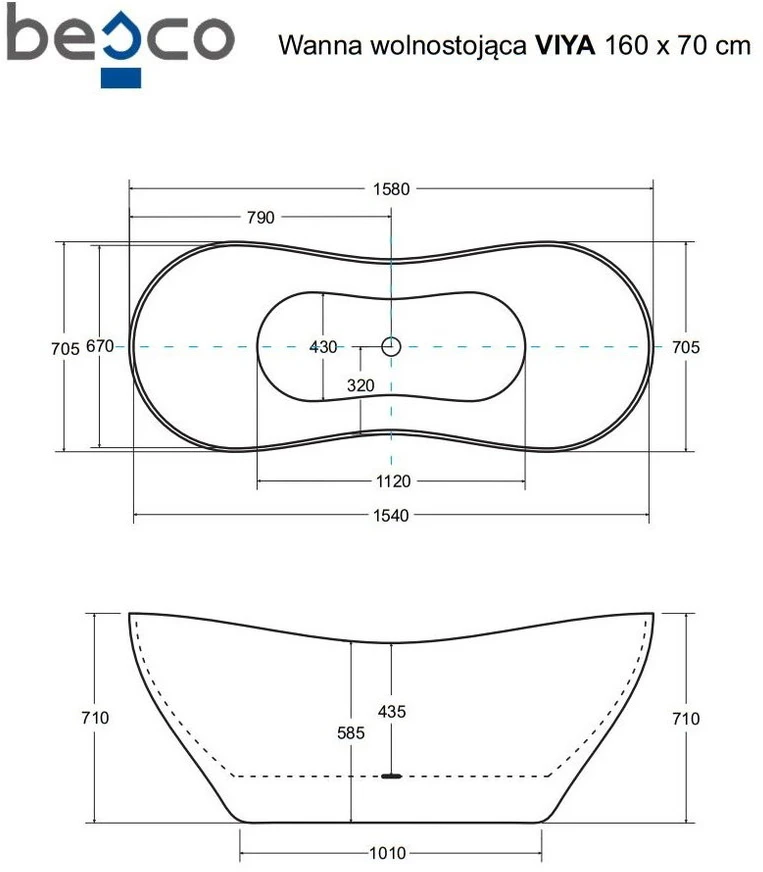 Vonia Besco Viya Matt Juodas&Baltas 160, su Klik-klak Graphite valomu iš viršaus