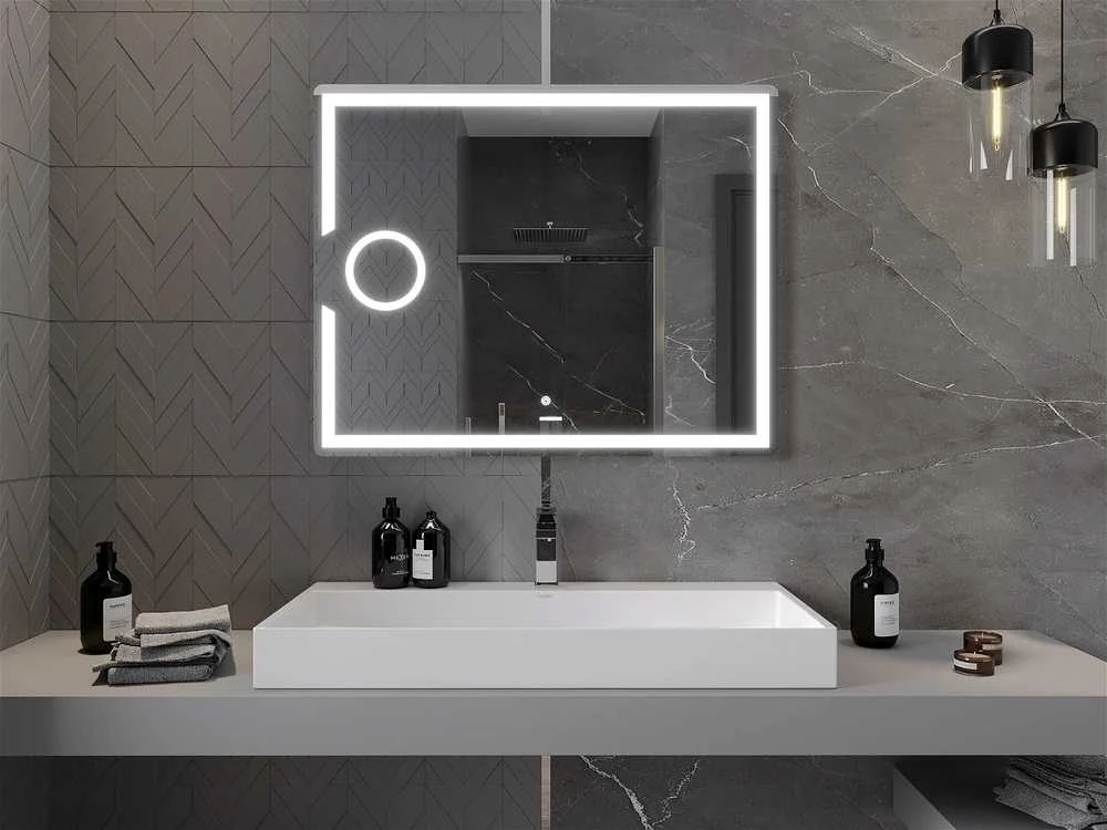 Vonios veidrodis Mexen Onyx su LED apšvietimu ir šildymo kilimėliu, 100 x 80 cm