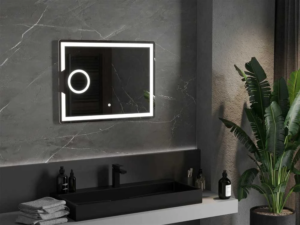 Vonios veidrodis Mexen Onyx su LED apšvietimu ir šildymo kilimėliu, 80 x 60 cm
