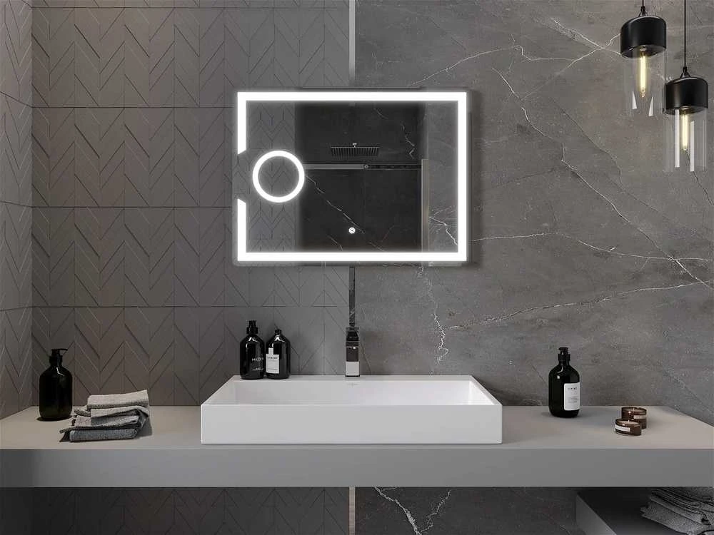 Vonios veidrodis Mexen Onyx su LED apšvietimu ir šildymo kilimėliu, 80 x 60 cm