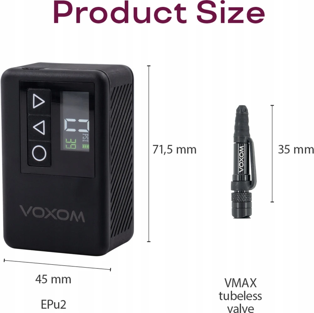 Voxom EPu2 USB-C 120 PSI akumuliatoriaus siurblys, juodas aliuminis