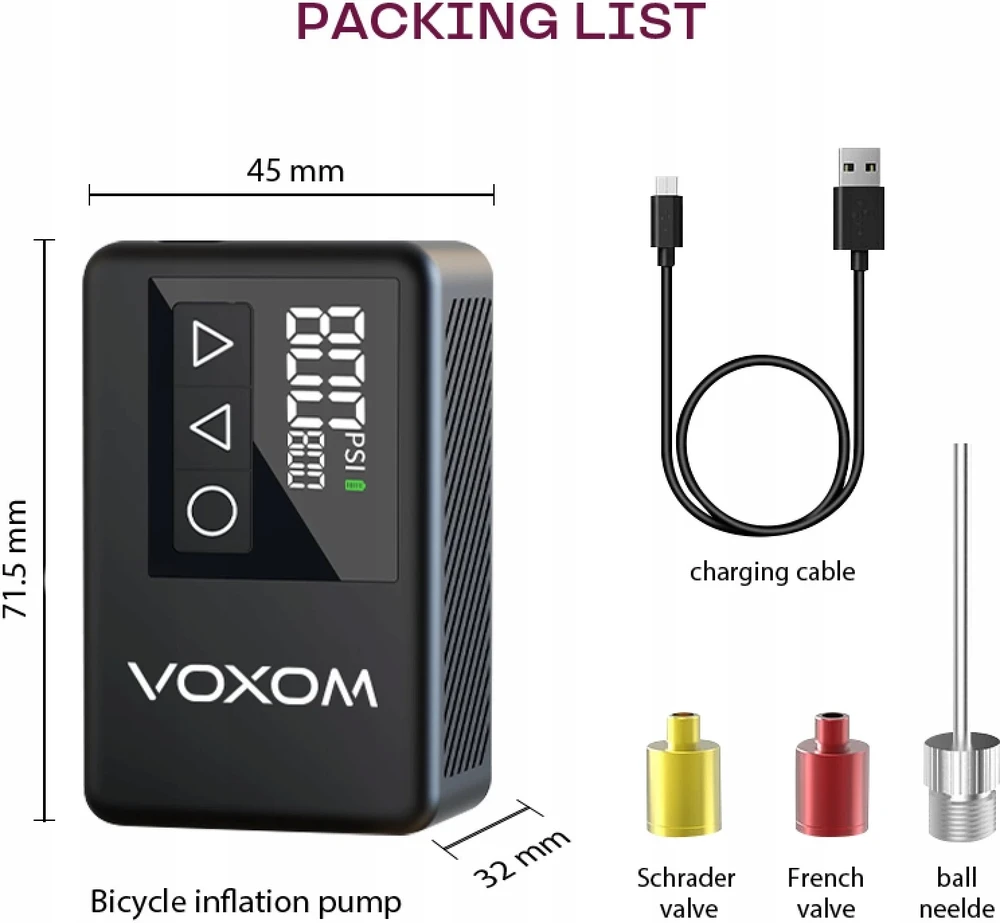 Voxom EPu2 USB-C 120 PSI akumuliatoriaus siurblys, juodas aliuminis