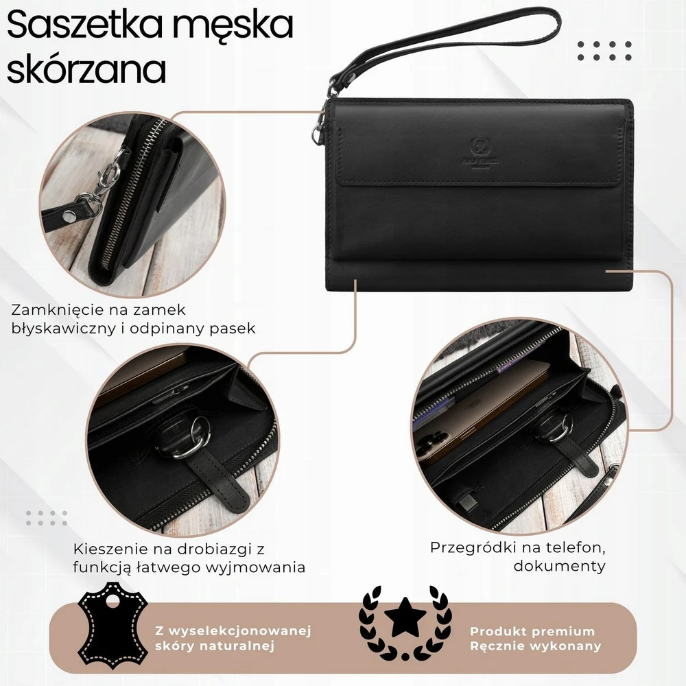 Vyriška odinė elegantiška juodos spalvos rankinė Paolo Peruzzi AL-26-BL