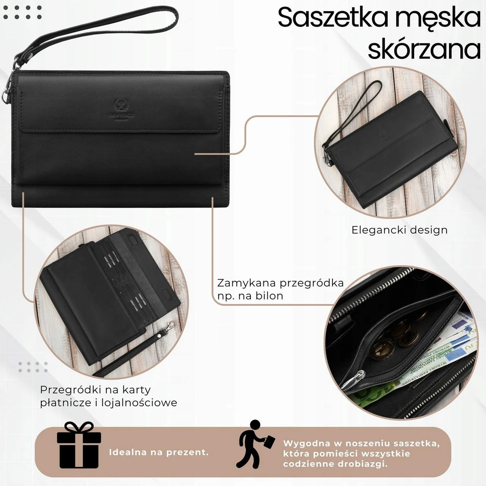 Vyriška odinė elegantiška juodos spalvos rankinė Paolo Peruzzi AL-26-BL