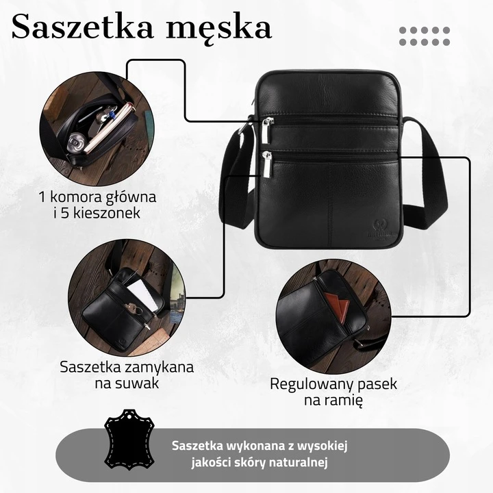 Vyriška odinė rankinė per petį juoda Paolo Peruzzi T-74-BL