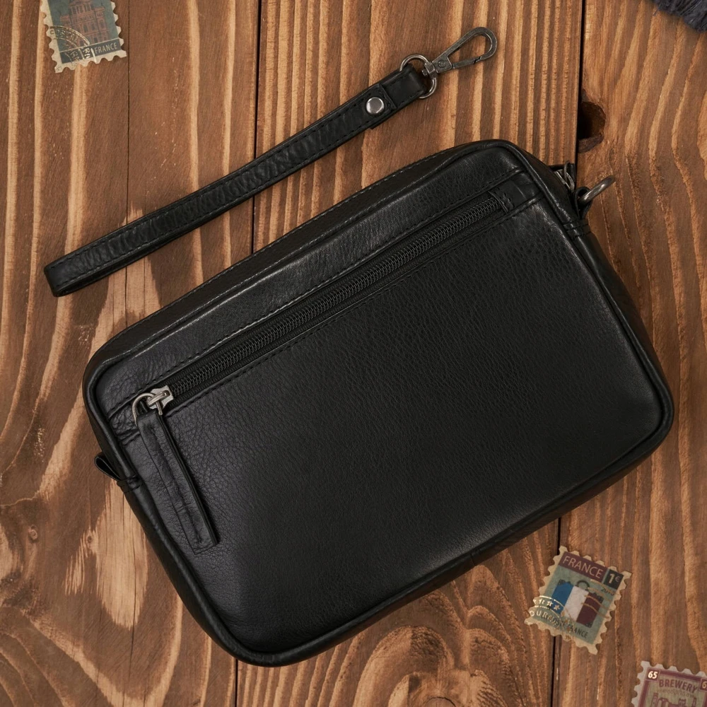 Vyriška odinė rankinė su nuimamu dirželiu juoda Paolo Peruzzi AL-10-BL