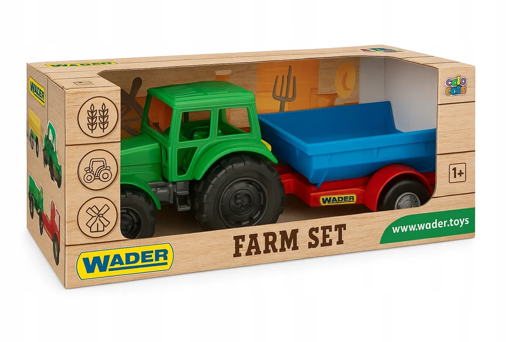 WADER 35020 Traktorius Farmer su priekaba kartoninėje dėžėje