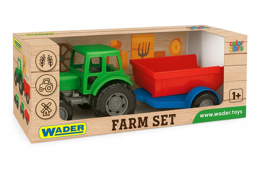 WADER 35020 Traktorius Farmer su priekaba kartoninėje dėžėje