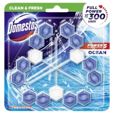 WC valiklis - gaiviklis Domestos Power 5+ Mėlyna Ocean, 2x53 g
