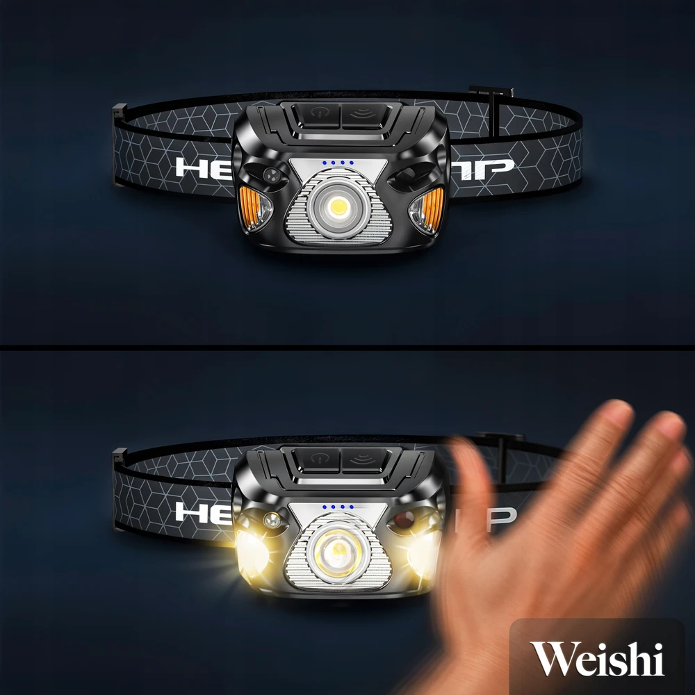 Weishi ĮKRAUJAMAS LED PRIEKINIS ŽIBINTAS USB-C priekinis žibintas JUDESIO JUTIKLIO GALINGA lempa