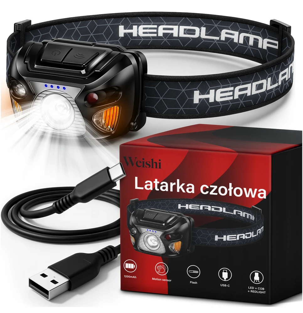 Weishi ĮKRAUJAMAS LED PRIEKINIS ŽIBINTAS USB-C priekinis žibintas JUDESIO JUTIKLIO GALINGA lempa